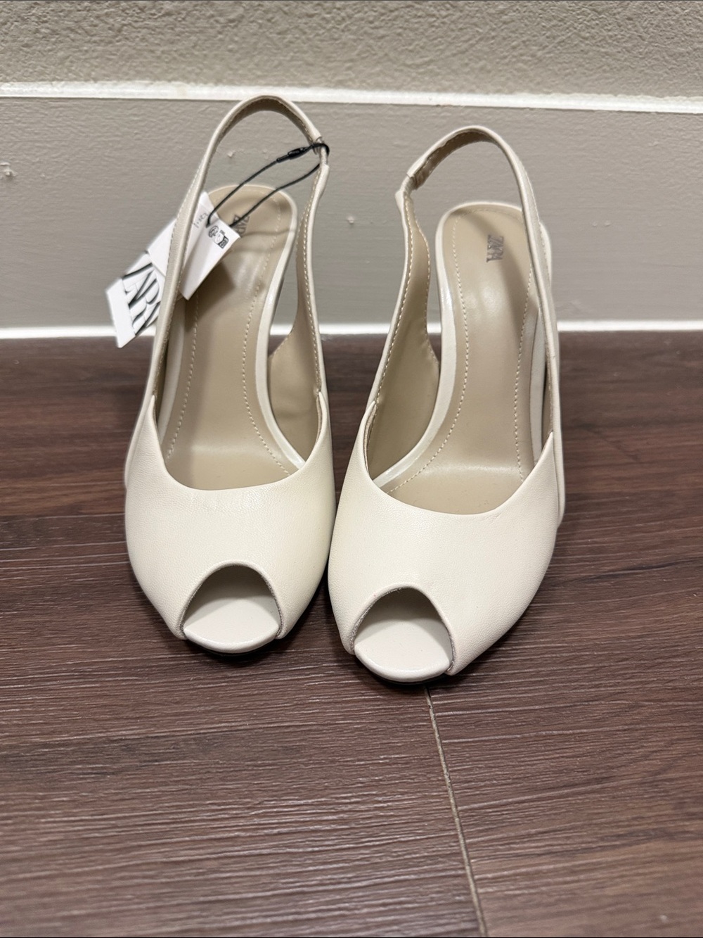 Zara Cream Peep-Toe Slingback Heels
